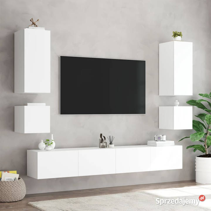 Ścienne szafki TV z LED 2 białe 405x35x40 Warszawa