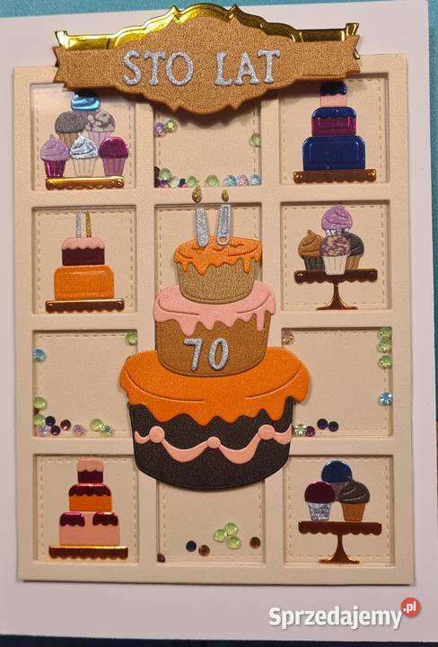Kartka urodzinowa handmade z tortem i babeczkami Kartki okolicznościowe Brzeziny sprzedam