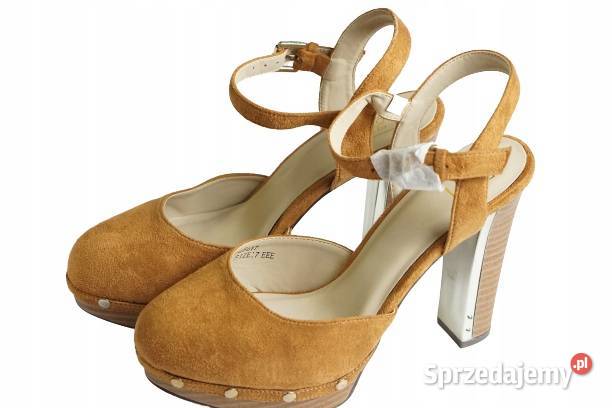 40 Zamszowe czółenka obcas 12 koniak Sole Diva śląskie Szczerbice