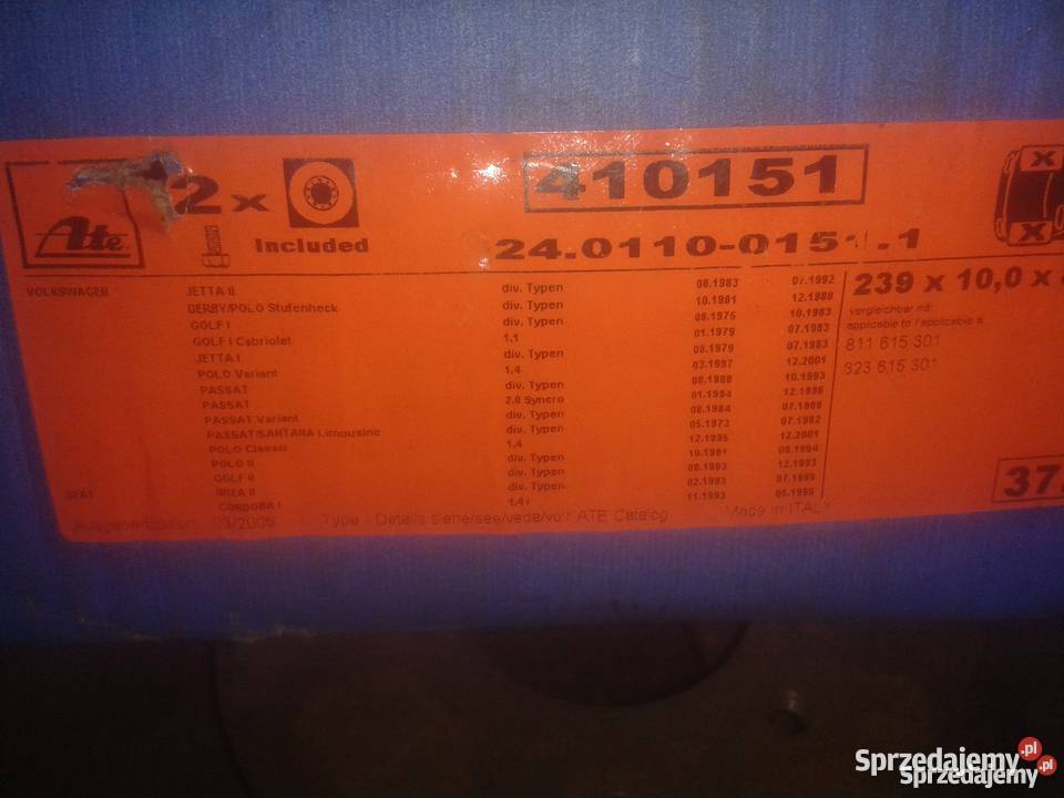 Tarcze Atr hamulcowe i klocki komp golf 2polo