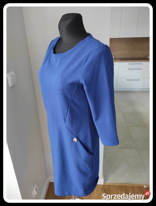 Szachownica granatowa sukienka 40 L z