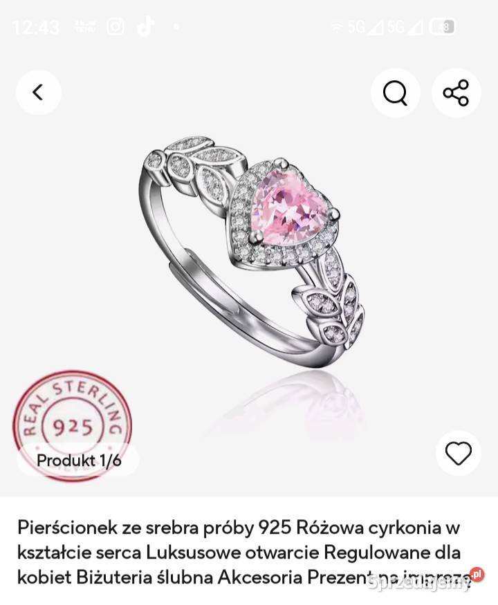 Pierścionek z wizerunkiem serca z cyrkonią