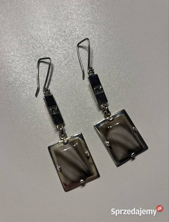 Kolczyki Krzemień pasiasty Ambermoda srebro