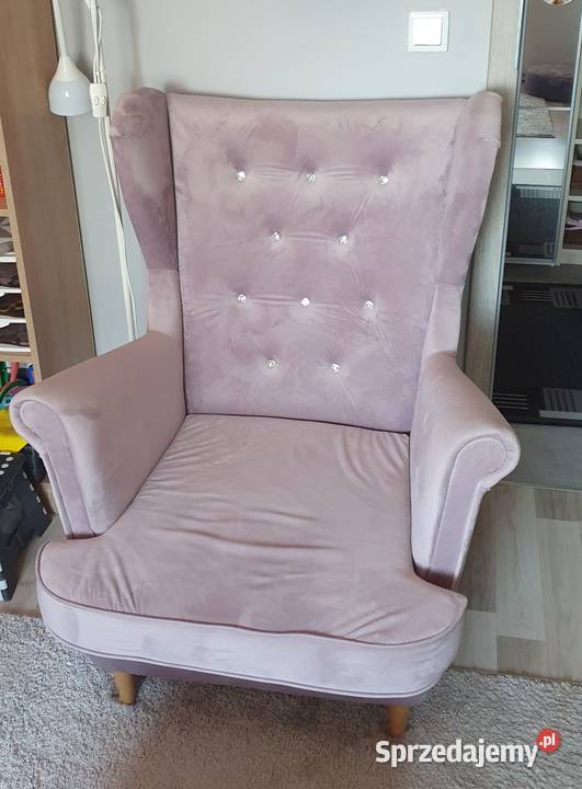 Fotel uszak podnóżek velvet diamenciki Lublin