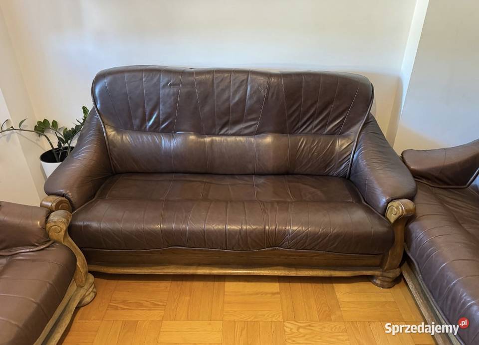 Zestaw kanap skórzanych 321 3 rozkładane na łódzkie Brzeziny sprzedam