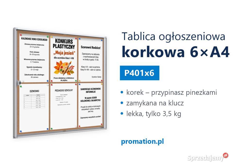 Tablica ogłoszeniowa korkowa 6A4 do szkoły