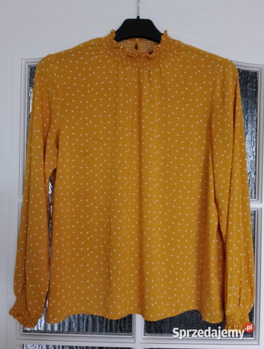 BLUZKA z długimi rękawami musztardowa w białe Oborniki