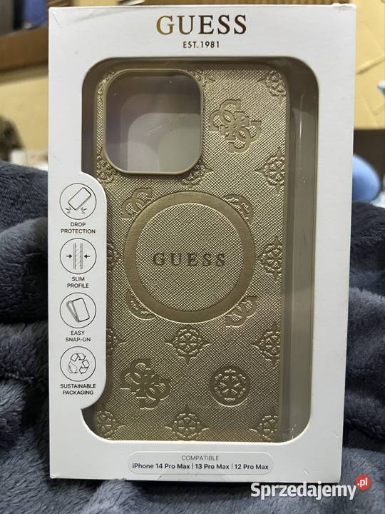 GUESS Etui na iPhone 141312 Pro Złote MagSafe Pokrowce, futerały i kabury Kostrzyn nad Odrą