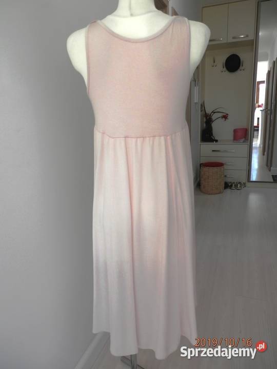 Sukienka Pudrowa Ażur Koronka Boho Przewiewna Łomża