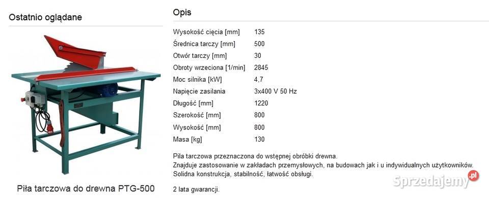 Stołowa pilarka tarczowa PTG500 nowa kosztuje małopolskie Bochnia