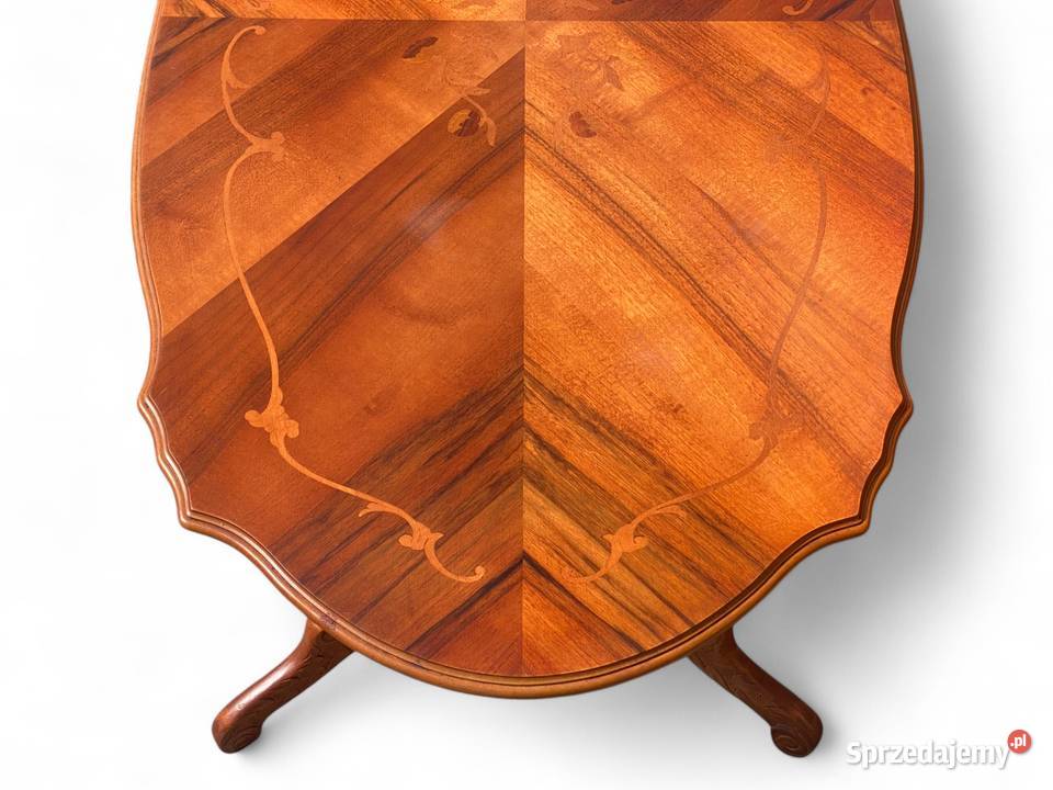 Owalny intarsjowany stolik kawowy ława jasny zachodniopomorskie Gryfice