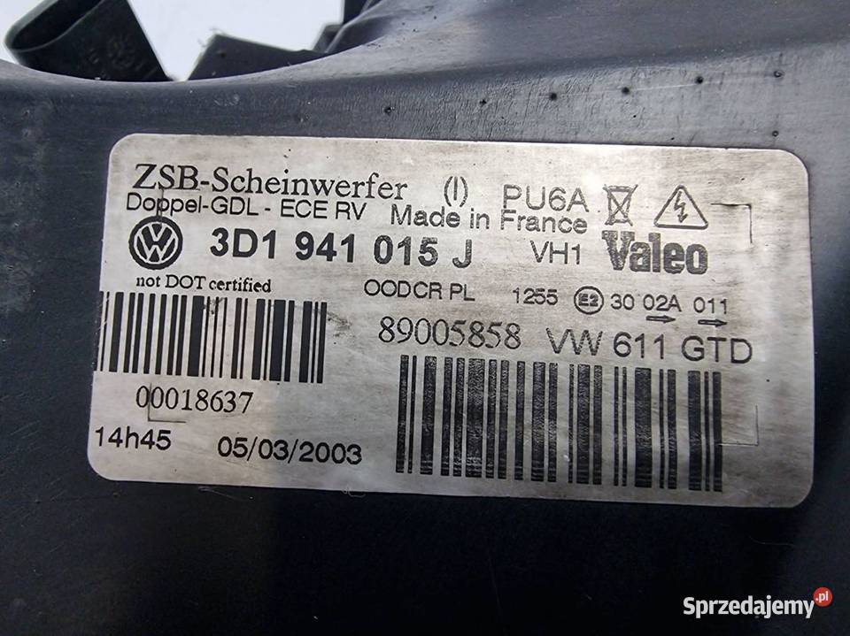 LAMPA LEWA PRZÓD VOLKSWAGEN PHAETON Lipno