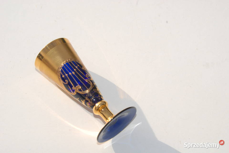 Stary kieliszek ozdobny kobalt złoty antyk śląskie Cieszyn