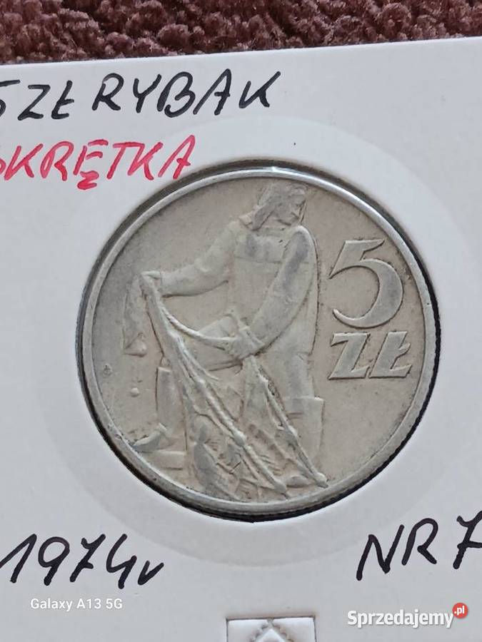 5 Złotych Rybak 1974 r Skrętka 7 Piękne Konin