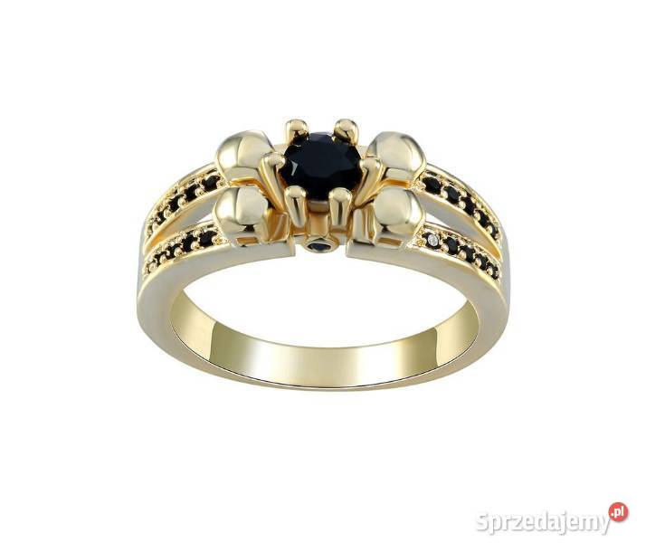 Nowy pierscionek zloty korol czarne cyrkonia Szczecin