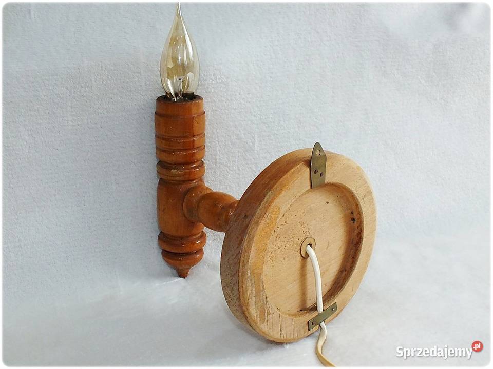 Stary Kinkiet drewniany Lampa ścienna z lat 5060 Żary