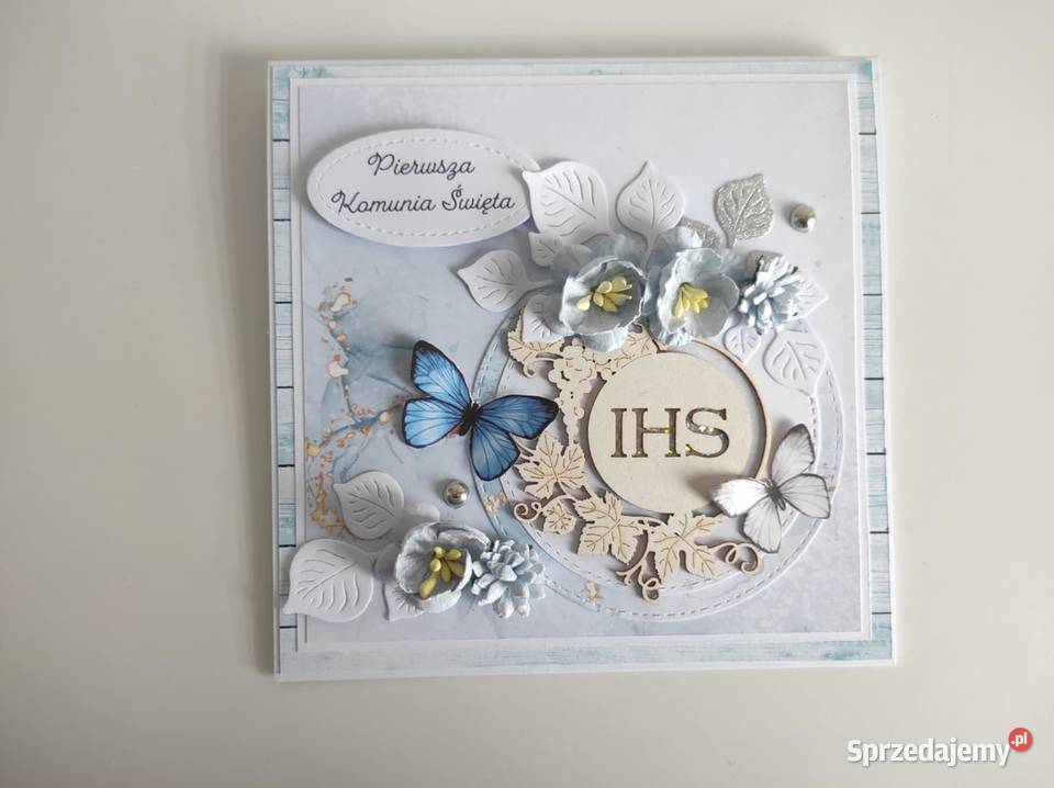 Kartka w pudełku ręcznie robiona na Komunię łódzkie