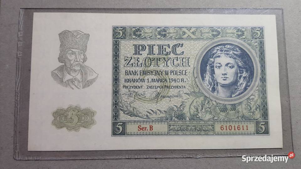 RZADKOŚĆ 5 złotych 1940 s B UNC mazowieckie sprzedam