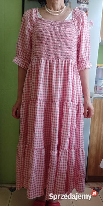 42XL Shein Długa sukienka letnia z biało różową biały Kraków