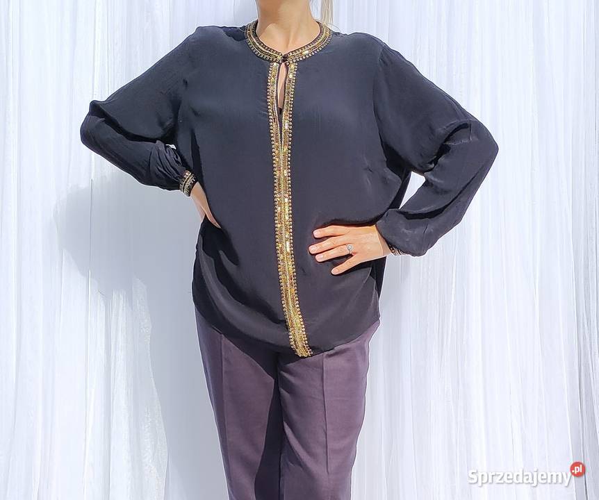 Czarna bluzka top XL 42 Monsoon wiskoza koraliki Szczecin
