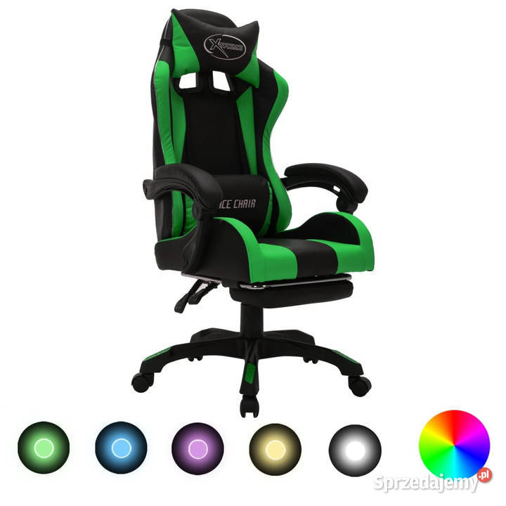 Fotel gracza z RGB LED zielonoczarny sztuczna