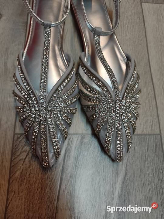 40 Srebrne Bogato zdobione ślubne baleriny sprzedam