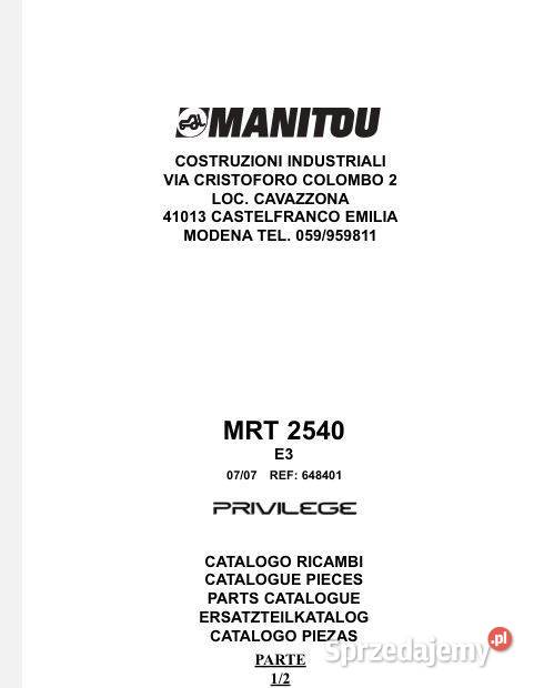 Manitou MRT2150 MRT2540 MRT1850 katalog części Książki i Podręczniki Kielce