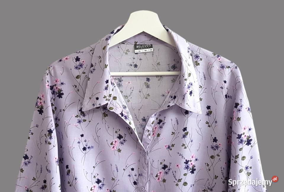 Damska bluzka fioletowa z kwiatki krótki rękawów Kwiatki Chrzanów