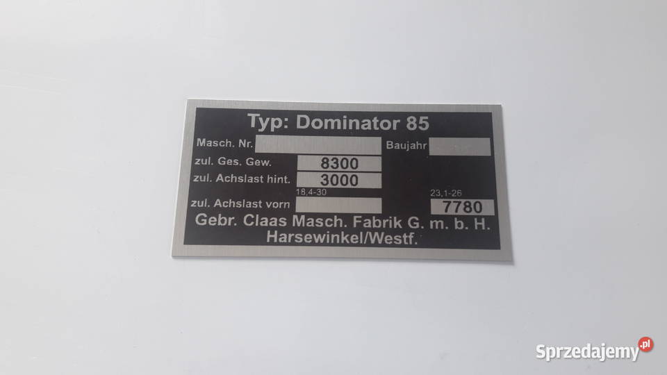 Tabliczka znamionowa Claas dominator Wola Wiewiecka