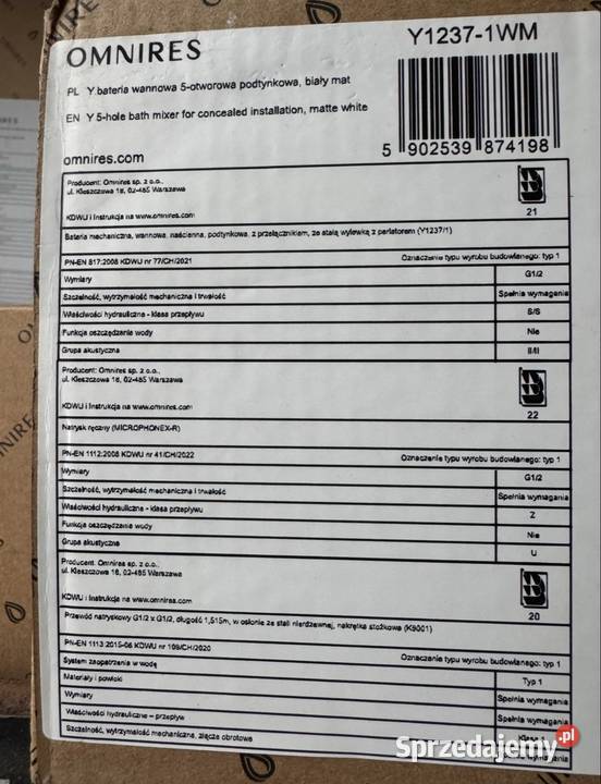 Bateria wannowa 5otworowa podtynkowa z długą Legionowo