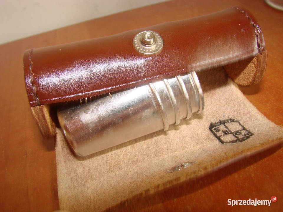 MORS aluminiowe kieliszki w skórzanym futerale Birofilistyka Pruszcz Gdański