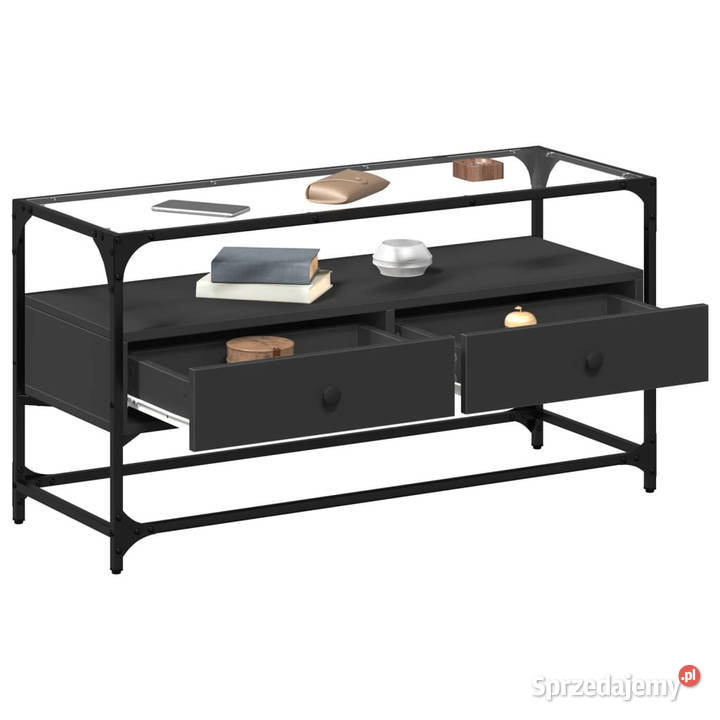 Szafka pod TV ze szklanym blatem czarna 98x35x51 Warszawa