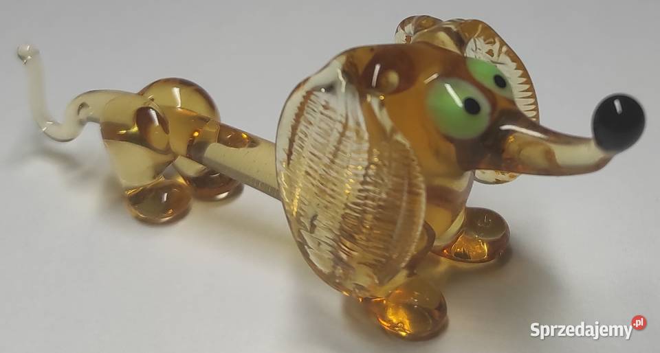 Szklany jamnik pies ze szkła bursztynowy szkło Warszawa