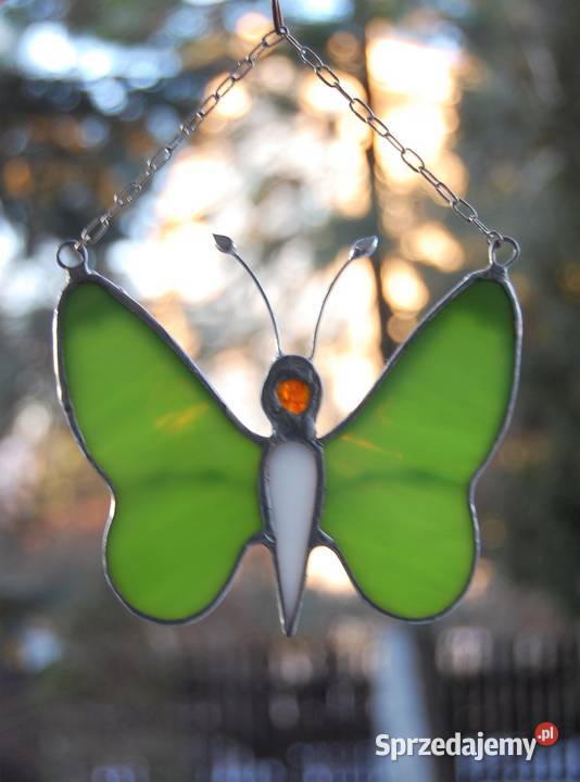 Motyl zielony witraż Tiffany z bursztynem lubelskie Lublin