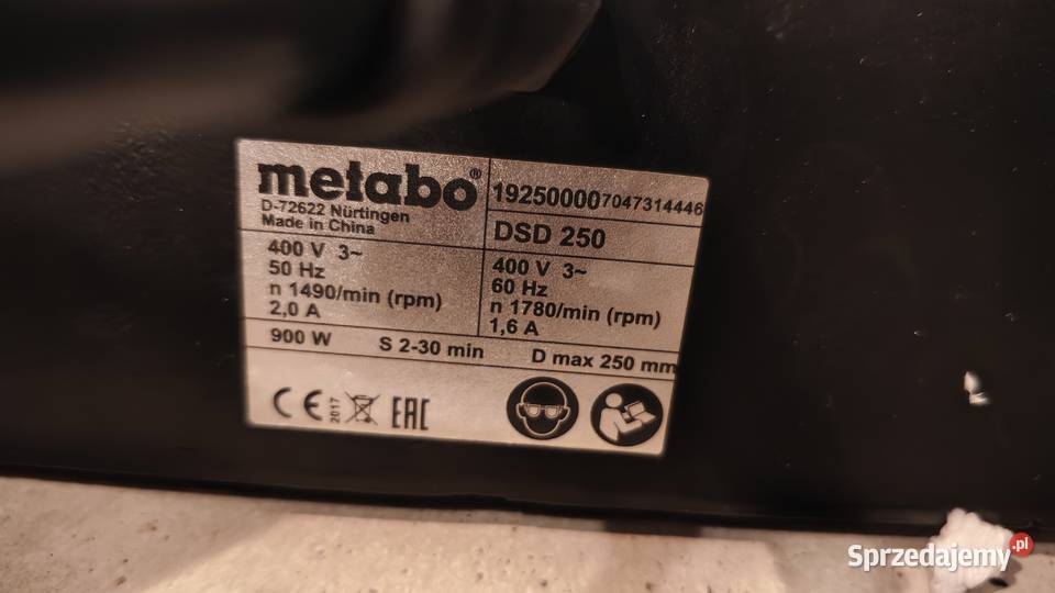 Szlifierka stołowa Metabo DSD 250 NOWA 400V Szlifierki stołowe Kraków sprzedam