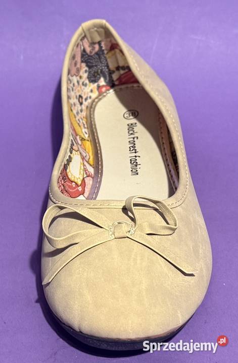 Beżowe gładkie baleriny z kokardą rozmiar 38 24cm
