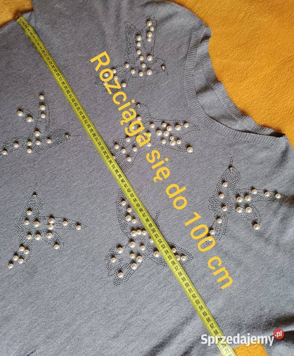 Sweter szary z ozdobnymi perełkami wiskoza Cieszyn