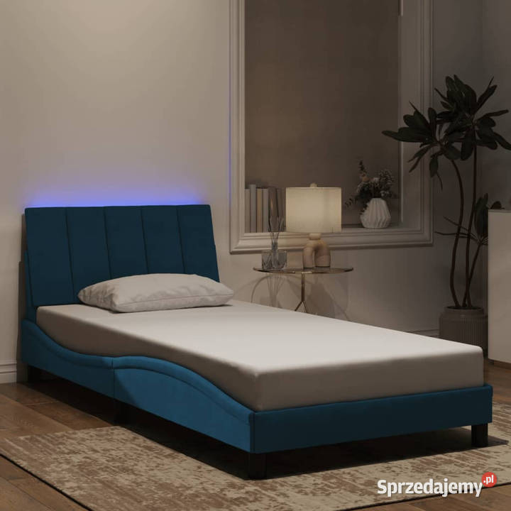 Rama łóżka z LED niebieska aksamitna 100x200 105cm Warszawa