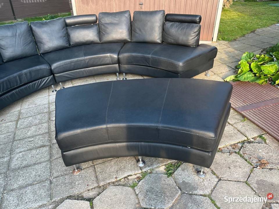 Kanapa półokrągła modułowa koloru czarnego skóra 420cm Marklowice