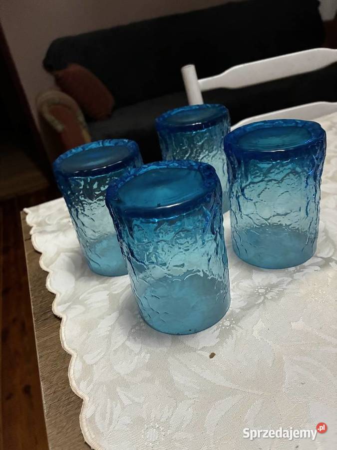 Szklanki niebieskie Ruda Glasbruk Szwecja Klonowo