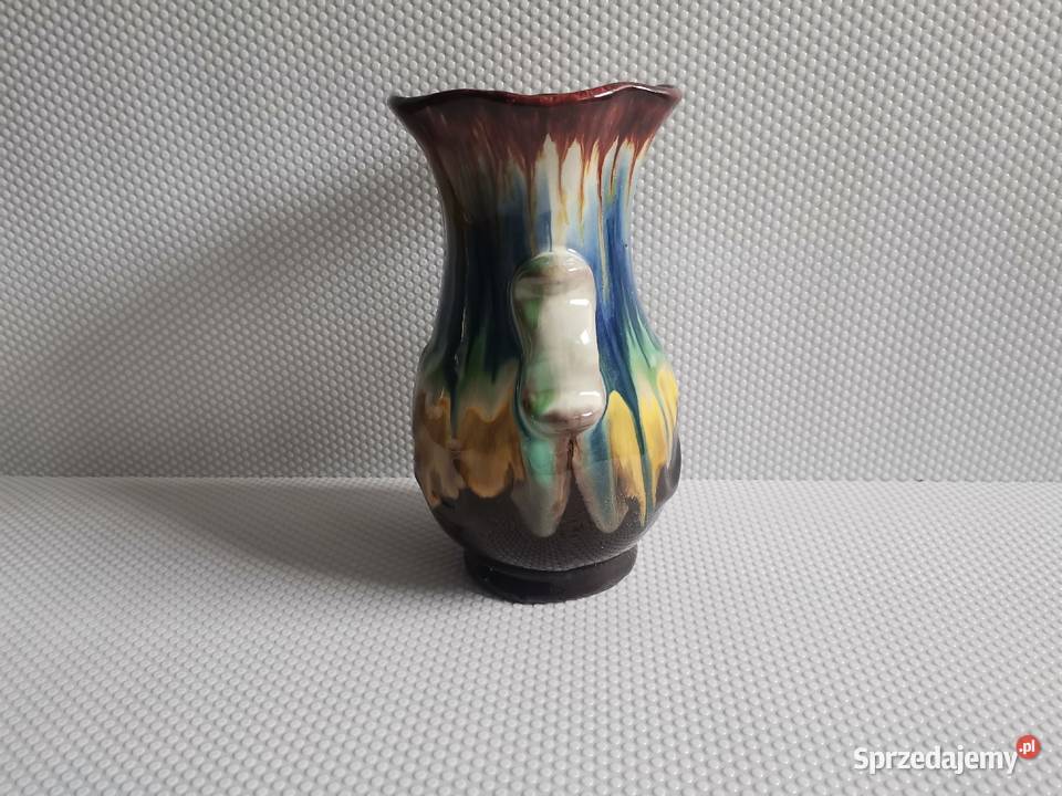 Stary kolorowy wazon ceramika PRL Porcelana i szkło Katowice