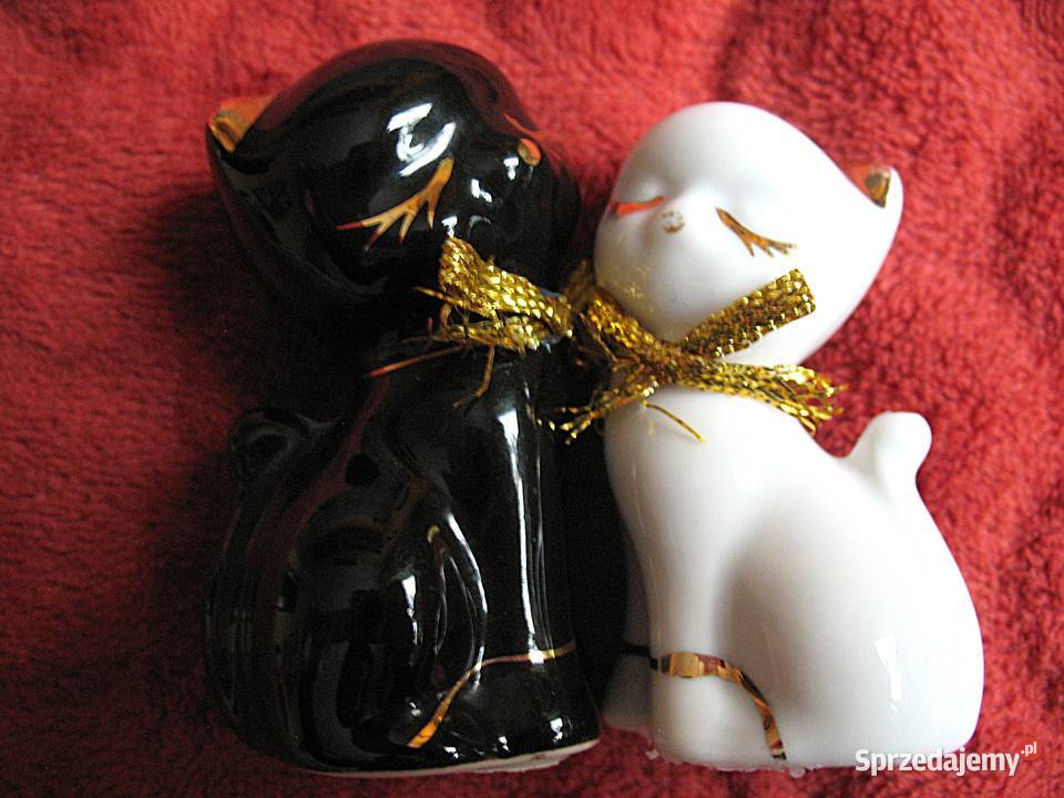 Kot para biel i czerń figurka porcelana 7 i 6 x wielokolorowy Siedlce