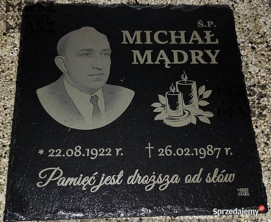 Nagrobek tablica 25x25 z łupka grawer zdjęcie wielkopolskie Racot sprzedam