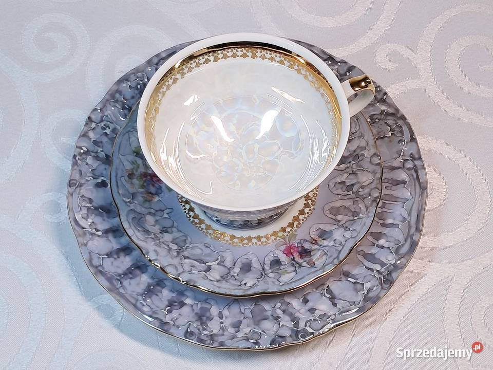 Porcelanowe trio WAWEL filiżanka 2 talerzyki PRL Strzelce Krajeńskie