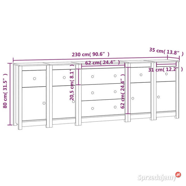 Szafka biała 230x35x80 lite drewno sosnowe
