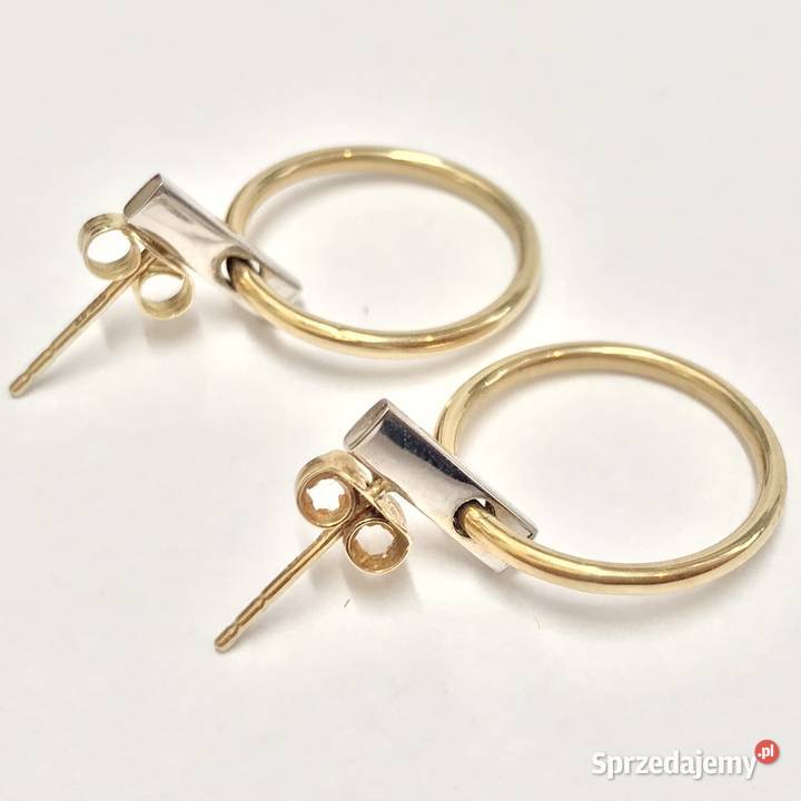 Złote kolczyki 585 14K dwukolorowe koła złoto