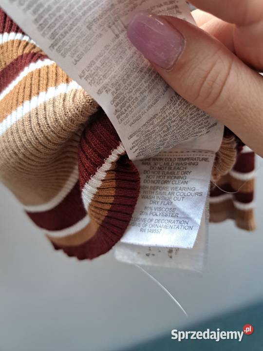 Sweterek w paski z golfem Amisu XS brązowy/beżowy Trąbki Wielkie