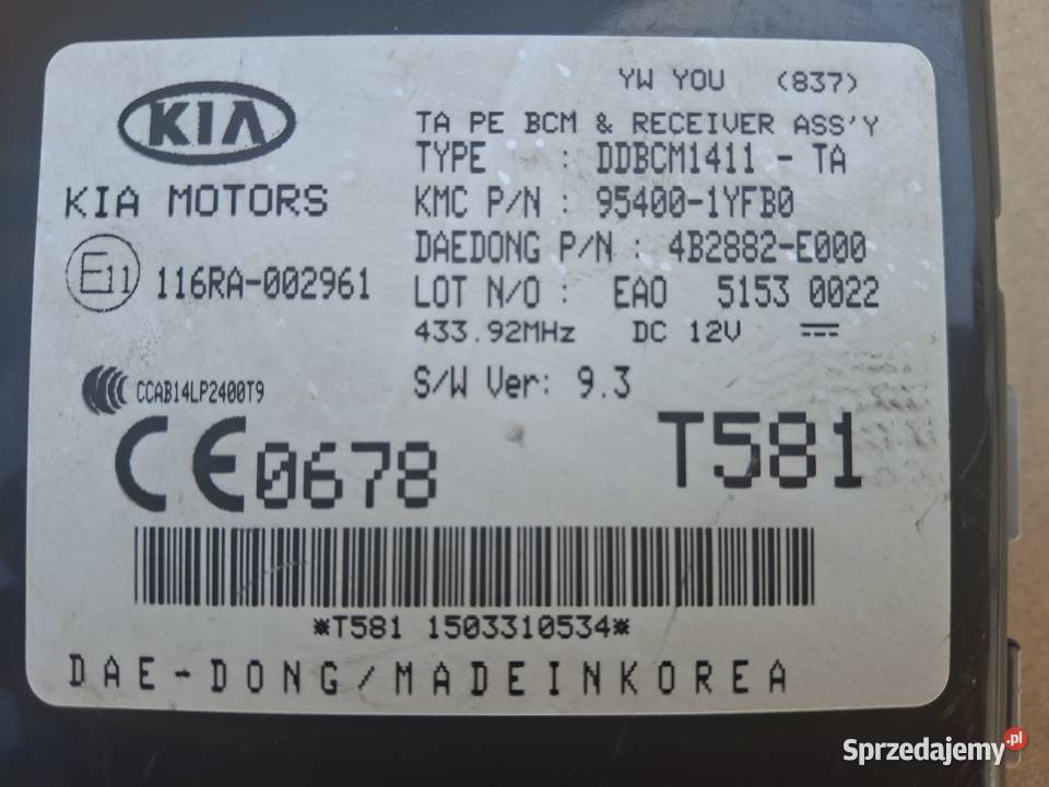 KIA PICANTO II MODUŁ STEROWNIK BCM KOMFORTU lubuskie