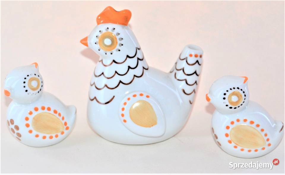 Kura i 2 kurczęta Art Deco porcelana Hollohaza Warszawa