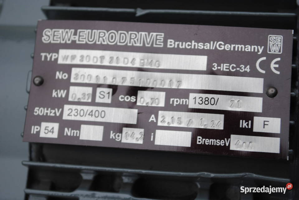 Motoreduktor kątowy 037kw 71obr z hamulcem SEW lubuskie Kargowa sprzedam
